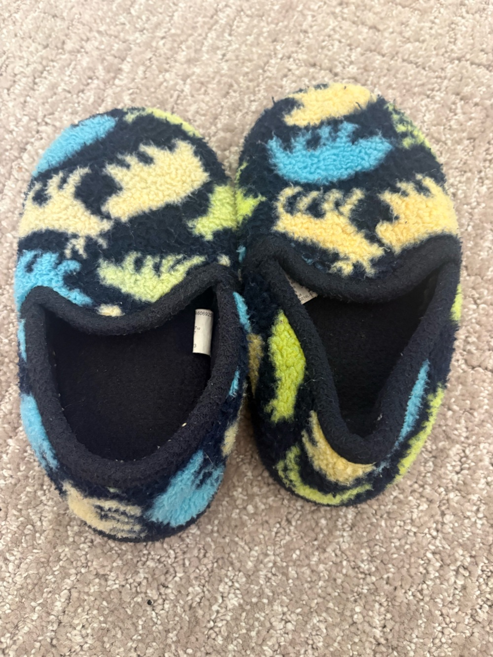 Kids Fleece One-Piece Slipper Booties in Blue, Yellow & Green